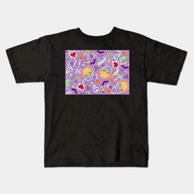 Halloween Treats on Purple Kids T-Shirt by FrostedSoSweet